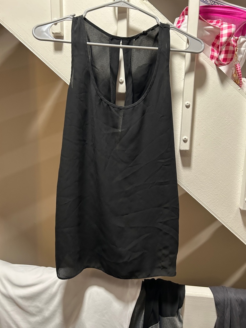 Black Racerback Chiffon Tank Top with peak-a-boo cutout in back